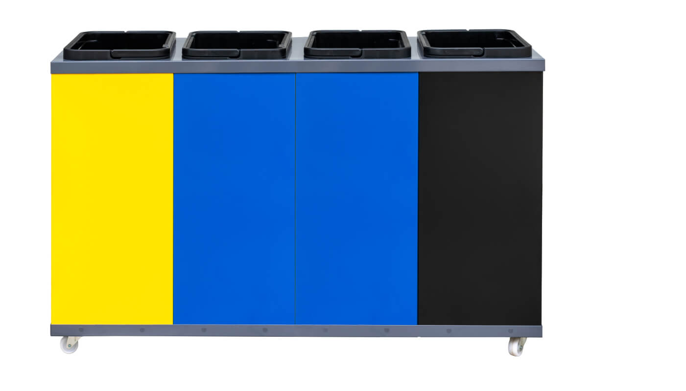 Abfallsortiersysteme aus Metall K10 mit Transportwagen 4 Behälter